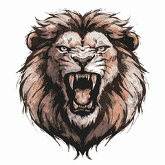 Obraz premium Majestic roaring lion head illustration depicting fierce strength and powerful courage, an artistic symbol of the wild