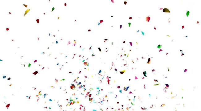 Colorful confetti explosion on white background creating a celebratory festive atmosphere