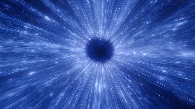 Abstract blue light streaks radiating from a central point of singularity