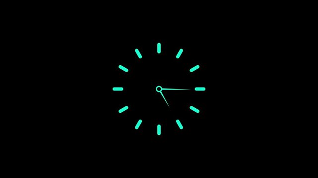 Clock spinning, watch animation on transparent background with alpha channel.4K black background visuals