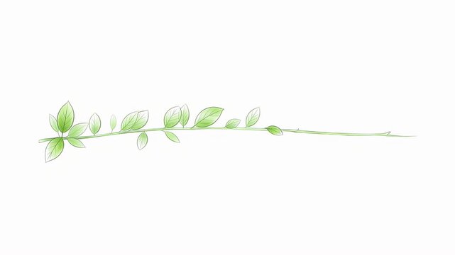 Minimalist botanical illustration of a delicate vine with vibrant green leaves