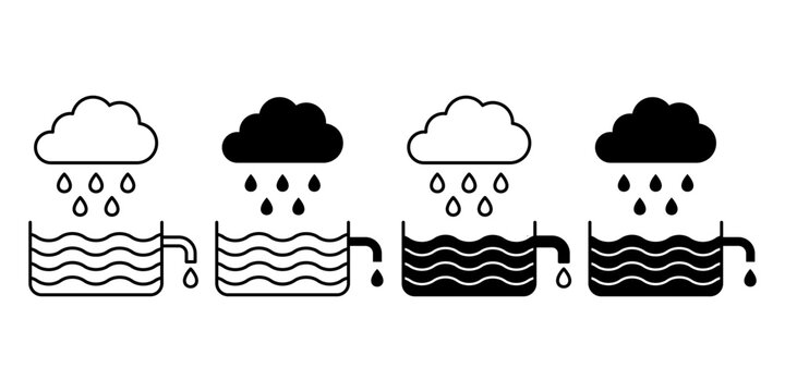 Rainwater Harvesting System Icon Set For Sustainable Water Conservation And Eco Living