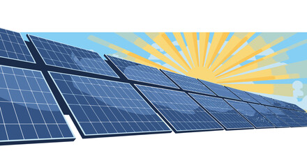 Solar Panels with Sunlight Shining Brightly.