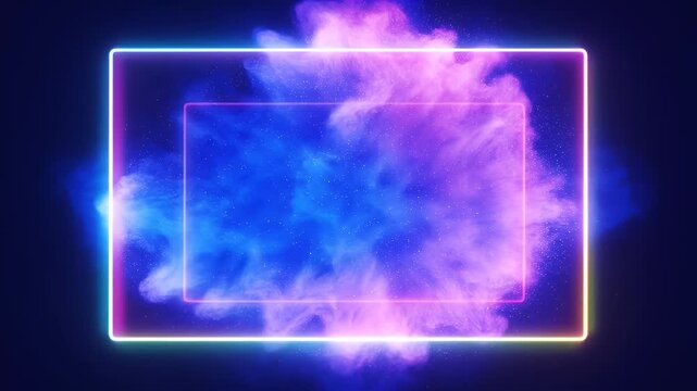 Colorful abstract nebula explosion with neon frame border surrounding the space