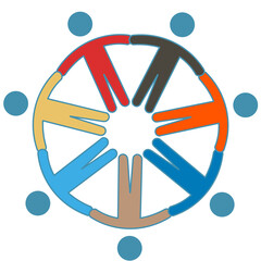 Diversity and inclusion concept with colorful people forming a circle. Symbol of unity, teamwork, equality, and community connection.