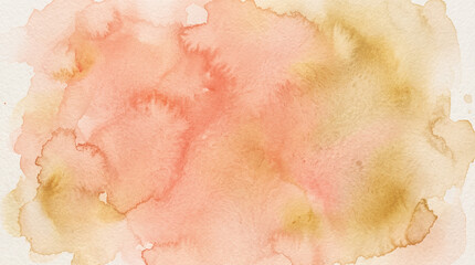Fototapeta premium Soft watercolor background in peachy coral and golden tones with organic pigment spread, warm artistic surface ideal for creative brand beauty company or warm lifestyle design