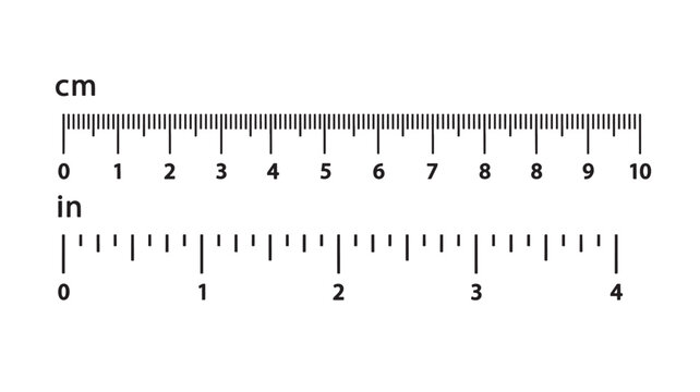 Ruler markings showing centimeters and inches with numerical labels from 0 to 10 cm and 0 to 4 inches.