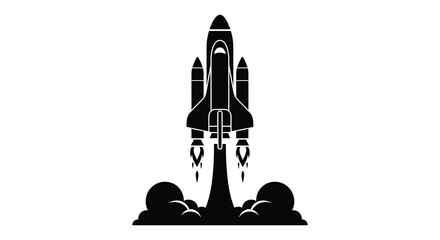 A striking black silhouette of a space shuttle ascending with fiery exhaust demonstrating power and ambition silhouette © jivect02