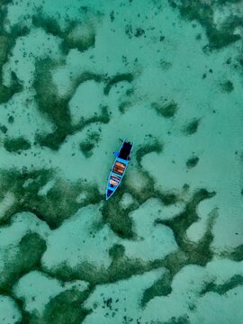Wooden boat in the ocean in Indonesia 