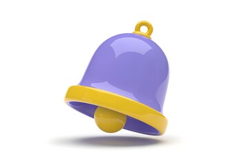 Fototapeta premium Purple bell with yellow clapper and handle shiny metal object ringing alarm