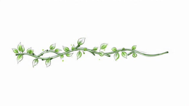 Elegant green vine illustration with delicate leaves on a clean white background