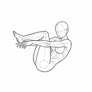 Hand drawn line art female mid-air combat dodge roll.