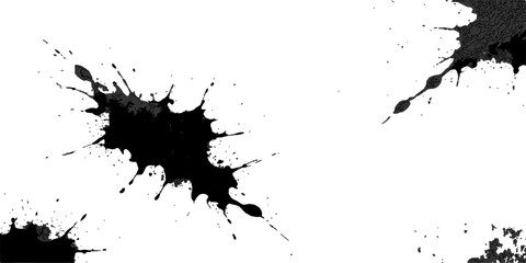 Abstract an artistic composition of striking ink splatters and black paint blotches, creating a dramatic visual impact with a dynamic interplay of texture and form. © DAKU MOHARAJ