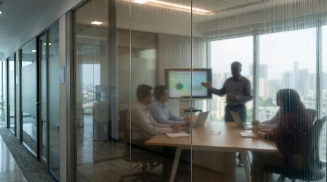 Team Meeting with Senior Client in Modern Conference Room