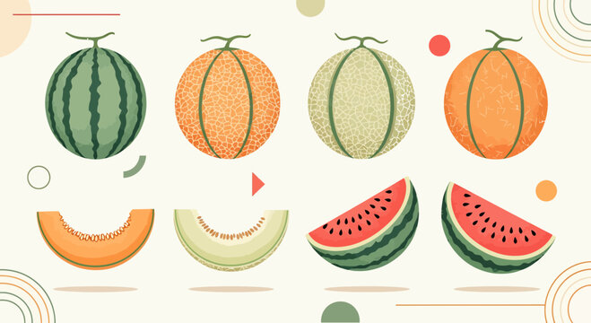 Assorted Melons and Watermelon Slices, Fresh Summer Fruits Variety