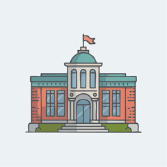 Obraz premium Colorful illustration of a school building with flag
