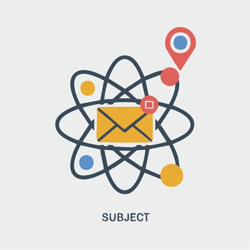 colorful illustration of email icon with location pin and orbiting sph