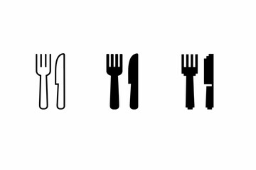 Minimalist cutlery icons set: fork and knife designs in three styles