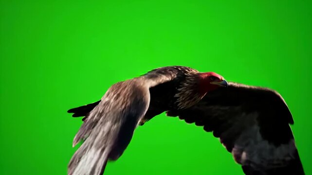 Green Screen buzzard bird flying wings spread scene 1 with distortion, overlay, glitch, static noise, scan lines on black background, 4k animated video loop