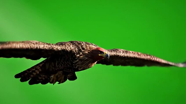 Green Screen buzzard bird flying wings spread scene 2 with distortion, overlay, glitch, static noise, scan lines on black background, 4k animated video loop