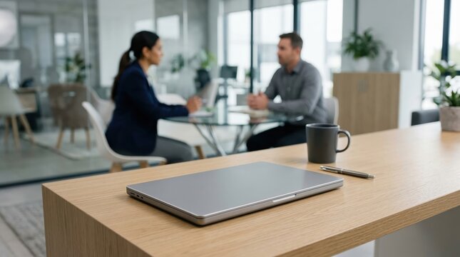 Health care FSAs concept. Two colleagues having a business meeting in a modern office setting.