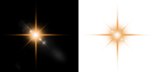 golden lens flare, starburst light effect, sun flare glow, isolated light burst, bright star sparkle, festive light overlay, transparent background png, magic glow flare, cinematic lens flare. © Noy