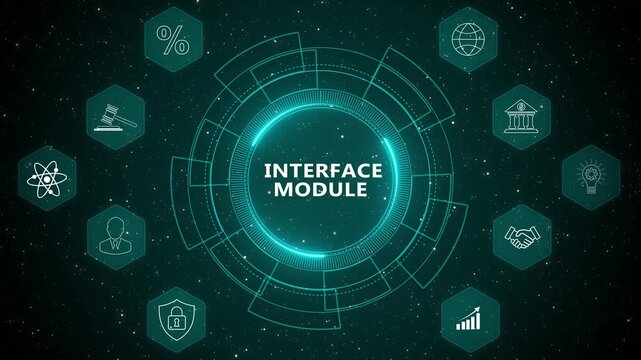Modern interface module system with interactive digital technology platform and advanced computing network animation