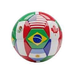Obraz premium Americas Nations Soccer Ball Glass Icon with Brazil USA and Mexico Flags