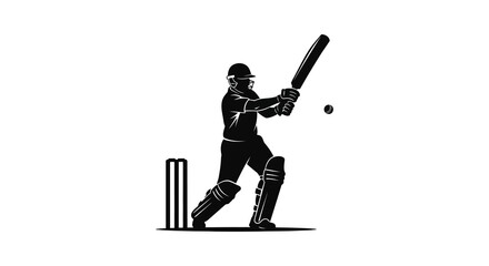 A dynamic depiction of a cricket batsman in mid swing preparing to hit a fast moving ball silhouette © jivect02
