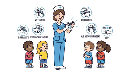Nurse standing with children cartoon. © aviin