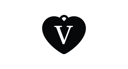 A striking black heart shape contains a prominent white letter v creating a bold visual design silhouette © Jahid