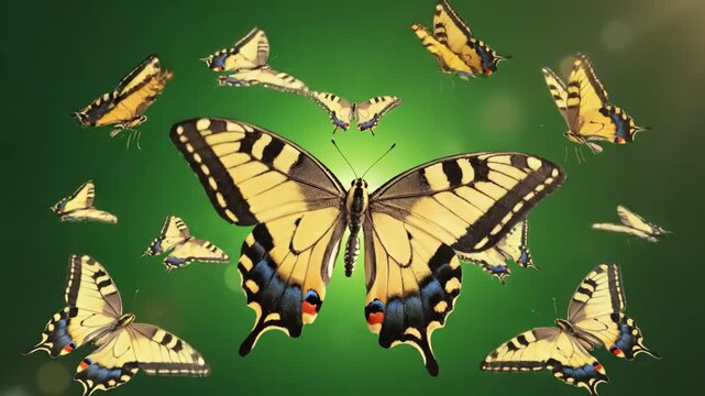 Green Screen butterflies flying on a background 3d animation 4k scene 2 with distortion, overlay, glitch, static noise, scan lines black background, animated video loop
