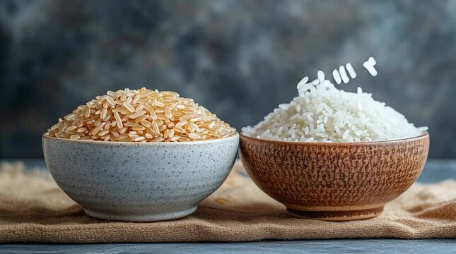 Rice Bowls: A vibrant presentation of two bowls filled with contrasting grains, a perfect representation of staple food.