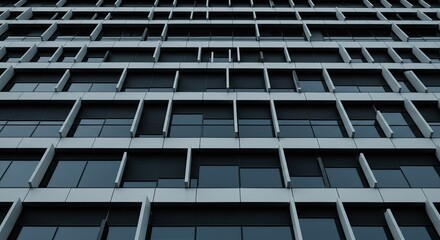 A close-up photo of a large building with many windows and a grid-like facade in the city.