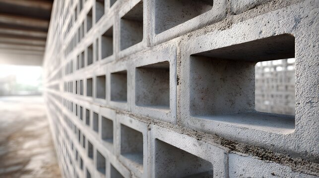 Concrete Breezeway Wall with a Geometric Rectangular Pattern Under Bright Natural Light.