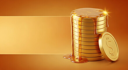 Golden coins dripping with honey, symbolizing wealth and prosperity.