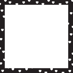 Black square frame with white heart pattern for Valentine's Day, card print, polaroid photo, template, poster, book cover, notepad, sticky note, memo, banner, border, postcard, standee, paper design