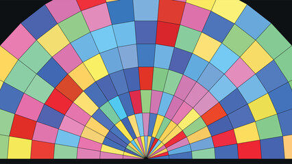 Obraz premium Stained glass mosaic and tessellation art featuring a vibrant, multicolored circular pattern with geometric shapes and bold colors