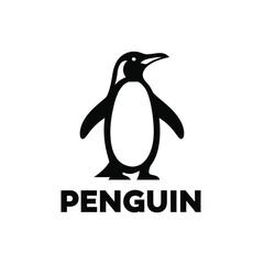 Obraz premium A minimalist black silhouette of a penguin stands prominently against a stark white background accompanied by the word penguin high quality professional detailed modern