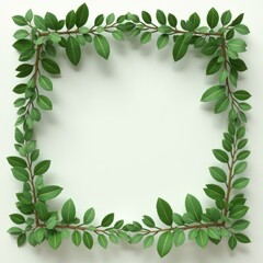 Fototapeta premium Square wreath style leaf frame with balanced green foliage and soft white copy space
