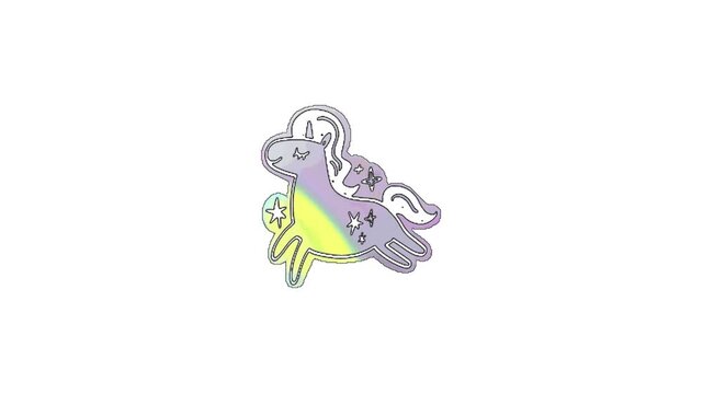 Cute rainbow unicorn sticker with stars and colorful pastel gradient isolated on transparent background
