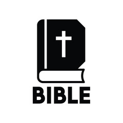 Fototapeta premium A simple black and white graphic depicts a closed book with a cross emblem on the cover labeled bible below high quality professional detailed