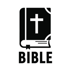 Fototapeta premium A black silhouette of an open bible with a cross symbol on the cover accompanied by the word bible below high quality professional detailed