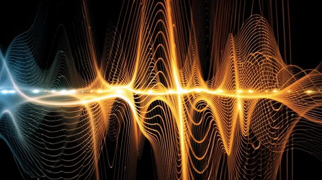 Sonic Resonance: Abstract representation of sound waves, a visual display of vibrant energy and frequency, with dynamic, undulating patterns of color.