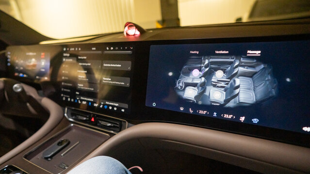 Modern car interior with touch screens. 