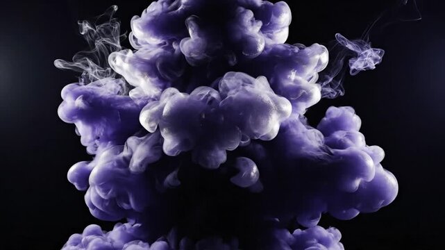 Dark Purple Smoke Explosion Cloud on Black Background, Abstract Energy Burst