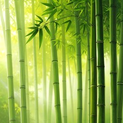 Obraz premium A serene bamboo forest with lush green stalks and leaves