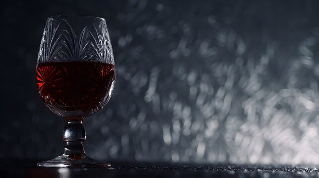 octet. Elegant goblet glass with red wine against dark sophisticated background. bar promotions, beverage menus, designed for product packaging and bar promotions, used by it administrators.