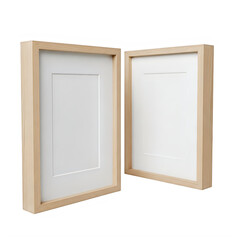 Fototapeta premium Elegant wooden picture frame set with openable design for art display isolated on transparent background