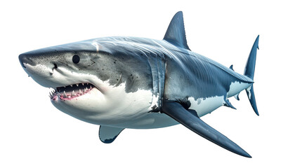 Obraz premium Large gray shark with open mouth and sharp teeth swimming... isolated on a transparent background